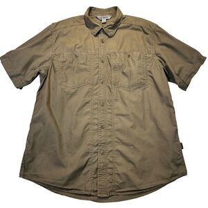 Guide Series Mens Large Brown Ripstop Cotton Short Sleeve Button Up Hiking Shirt